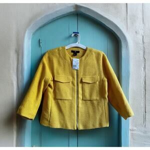 H&M Yellow Boucle Style‎ Zip Jacket Coat Size 4 Formal Wedding Office NWT